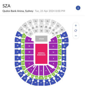 SZA SYDNEY SHOW APRIL 23rd 8pm x 1 ticket A RESERVE ELEVATION SEATING