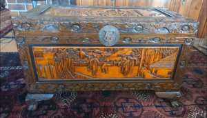 Vintage Hand carved Chinese Camphor Wood Chest