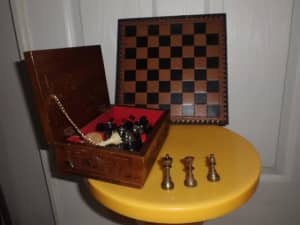 Leather Chess Board And Wooden Storage Box For Tiles