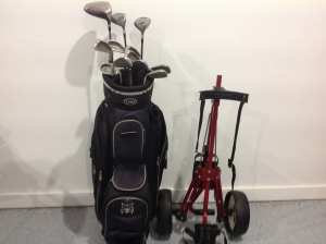 GOLF CLUBS - LYNX BLACK CAT 100% GRAPHITE SHAFT and a 2 x wheels BUGGY