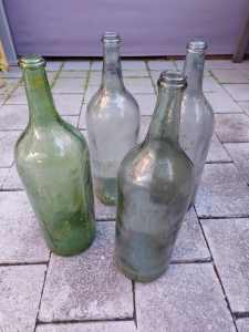 5x large old green wine bottles 