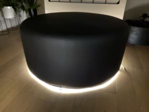 Round black PU leather ottoman footstool with LED under lighting 