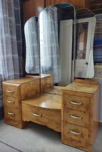 Vintage Mid-Century Dressing Table with Triptych Mirror