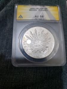 1891 MO Mexico 8 Reales Silver Dollar Cap Rays Libertad AU Bullion 