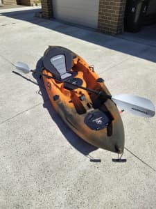 2 x Adult Kayaks2fish Kayaks with seats and oars (both orange colour)