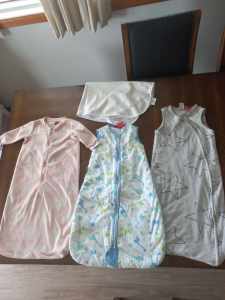 4x Baby Sleep Zip Ups suit 6-24months pllus Waterproof Sheet