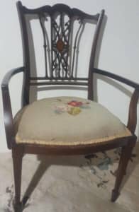 Antique floral wooden detailed unique tapestry needlepoint chair