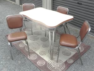 Vintage Retro Dining Chrome Base Laminex Table & 4 Chrome Vinyl Chairs