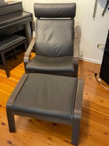 IKEA Poang armchair in leather with footstool