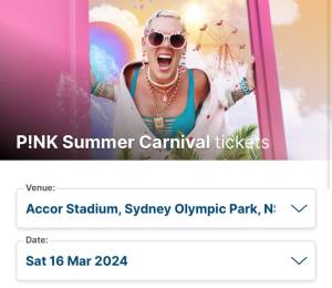 P!nk summer Carnival tickets TONIGHT 16 Feb