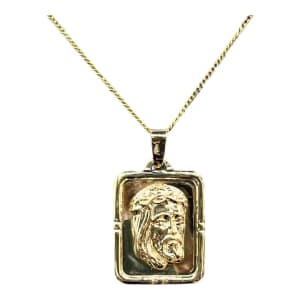 18ct yellow gold Jesus face oblong medallion pendant 2.90 grams. New