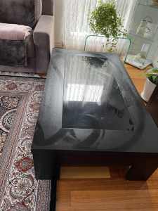 Black wood and glass coffee table