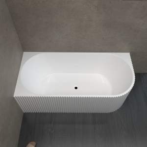 1700mm Freestanding Ripple Left Corner Fit Grooved Gloss White Bathtub