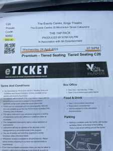 Ticket to see the ……Tap PAC in Caloundra 