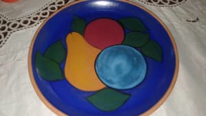 terracotta plate hand painted  fruit motif