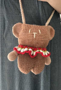Handmade crochet teddy bear bag