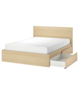 King Size MALM Bed Mattress Topper 2 Chests of Drawers