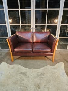 Danish Vintage Mid-Century Stouby Style Leather Birch Sofa -Can Del