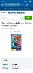 Minecraft Legends Nintendo Switch RRP $74