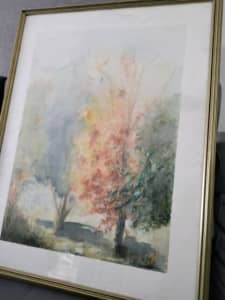 Framed water colour painting.