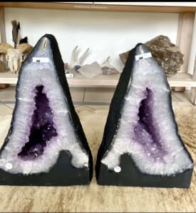 Amethyst Geode Crystal Cave Flame Pair Reduced To Clear!