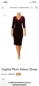 New Anthea Crawford dress size 12 Capitol Plum Velour formal dress
