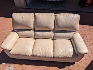 Cream leather 3 seat couch