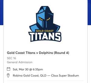 Rd 4 - Gold Coast Titans vs Dolphins (x5)