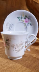 Vintage 'To Mother With Love' Tea Cup Duo,Saji Fine China Japan,Cup