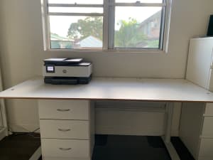 Large white adjustable office desk