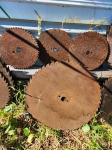 Vintage sawmill blades from 13 inches up to 39. Great display pieces .