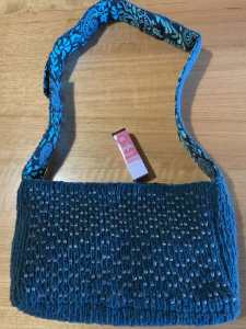 Hand knitted beaded handbag