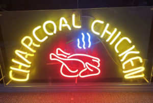 Charcoal chicken - genuine neon sign with blinking chicken