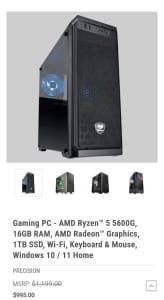 Gaming PC AMD ryzen 16GB RAM