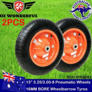 2PCS 13 3.25/3.00-8 Pneumatic Wheels Trolley Cart Wheelbarrow Tyres Clayton Monash Area Preview