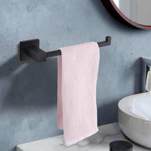 Black Bath Towel Rail Single Towel Bar Holder Hooks Stainless Steel
