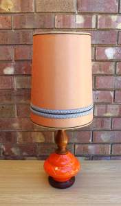 Vintage Retro Mid Century Orange Ceramic & Teak Table lamp