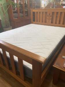 Wooden queen size bed frame with mattress with good quality