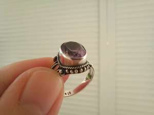 Tribal Oval Amethyst Gemstone 925 Silver Ring