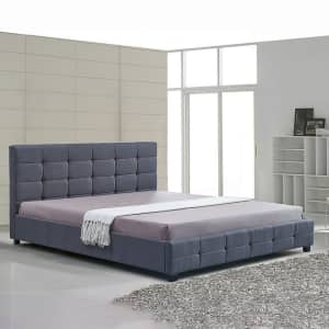 Linen Fabric Deluxe Bed Frame Grey