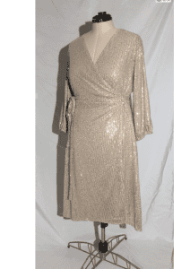 REDUCED Rose gold sequin long sleeves Wrap around dress full slip