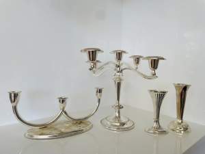 Bundle silver plated candle sticks, largest one in mint condition