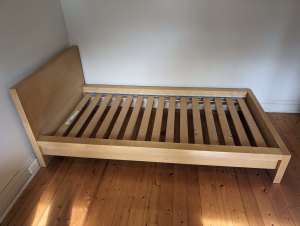 Single Bed, Used, Ikea Malm Oak Veneer, with mattress and slats