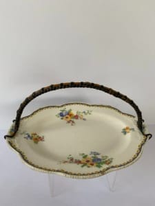 Vintage J&G Meakin Sol Small Floral Serving Dish with Metal Handle