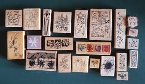 20 Floral Themed Timber Mounted Stamps