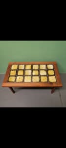 Restored teak frame tile top coffee table 