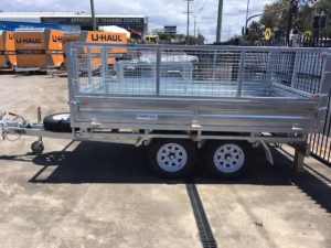 10 x 6 tandem Longlife braked flatbed galv trailer with cage
