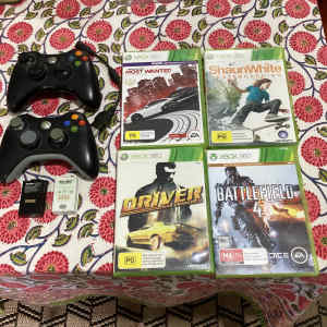 XBOX 360 CONTROLLERS X 2 & XBOX 360 GAMES X 4
