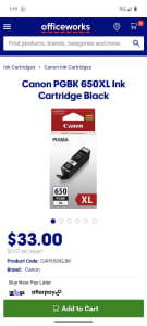 Canon PGBK 650XL Ink Cartridge Black x2