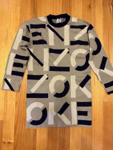 Kenzo Knit Sweater Dress Grey/Navy Size XL